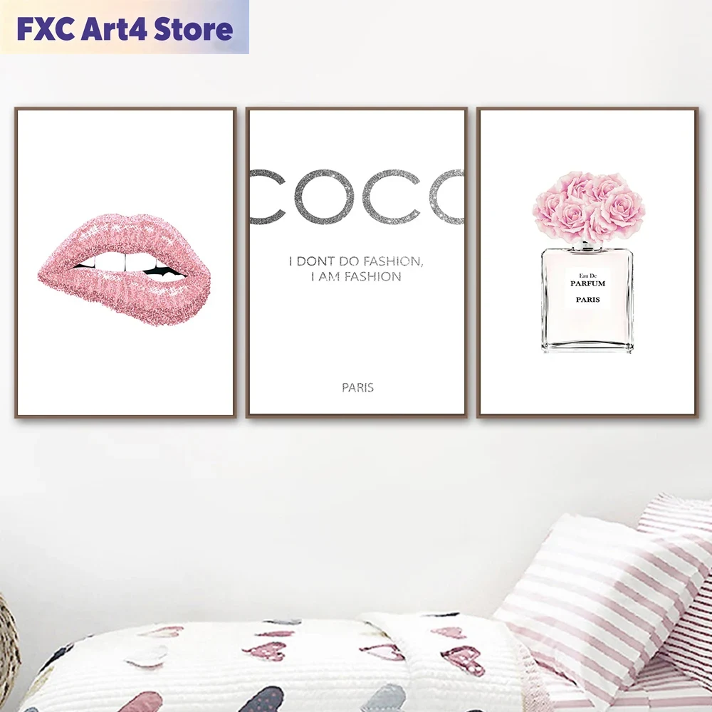 Perfume Quotes - Bezramowy Plakat z Kwiatami, Perfumami, Różowymi